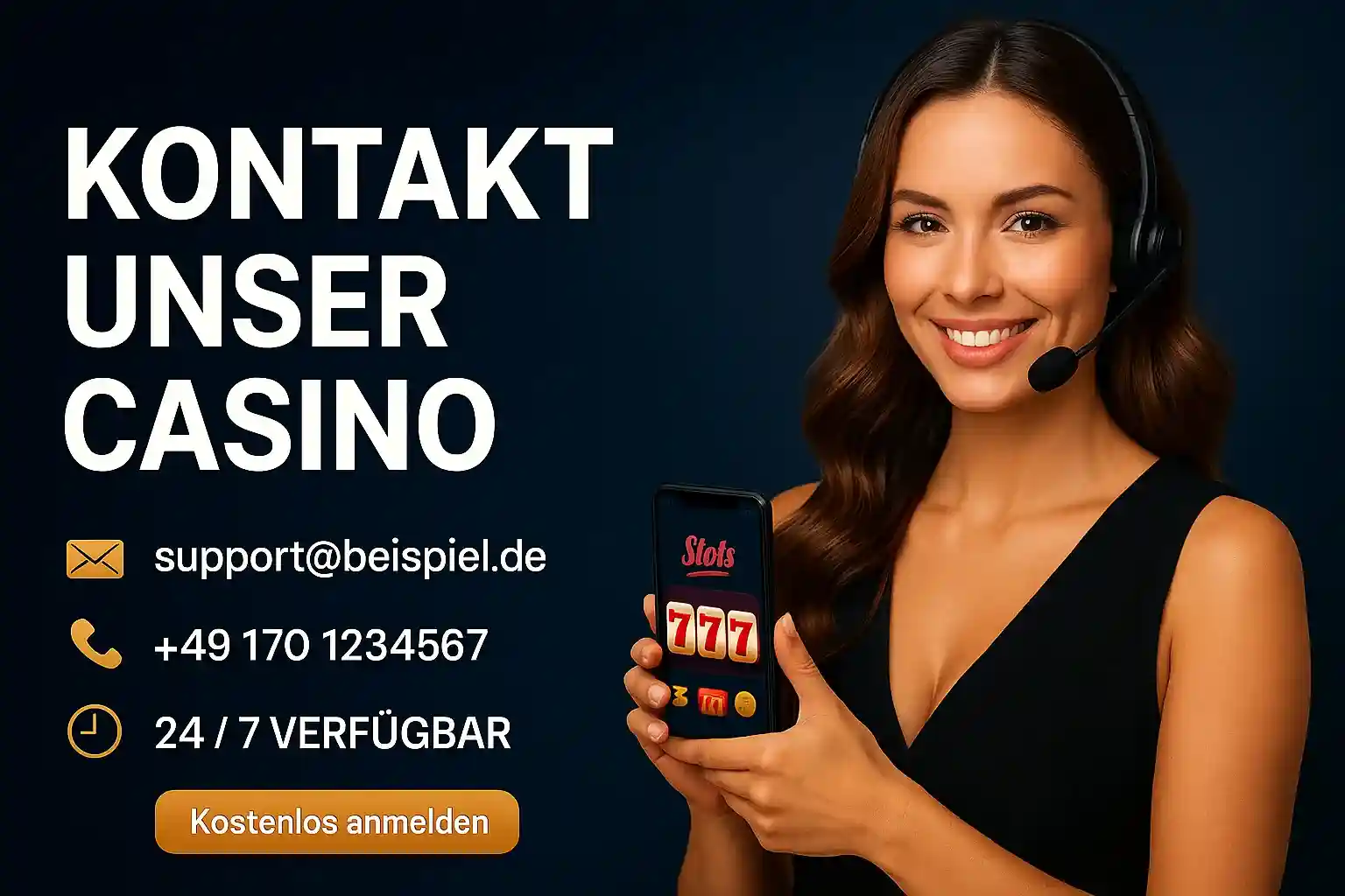 Kontaktieren Sie den Kundenservice von Bizzo Casino. Eine freundliche Support-Mitarbeiterin mit Headset steht Ihnen 24/7 per E-Mail und Telefon zur Verfügung.