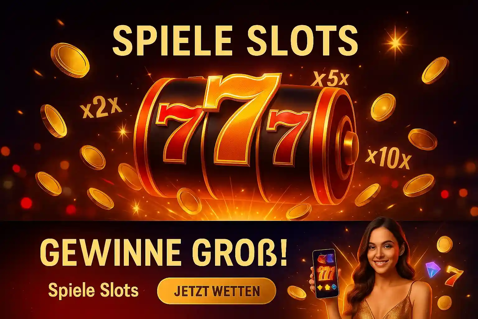 Spiele die besten Slots und gewinne groß im Bizzo Casino. Eine Frau präsentiert die aufregenden 777-Spielautomaten mit hohen Multiplikatoren für maximale Gewinne.