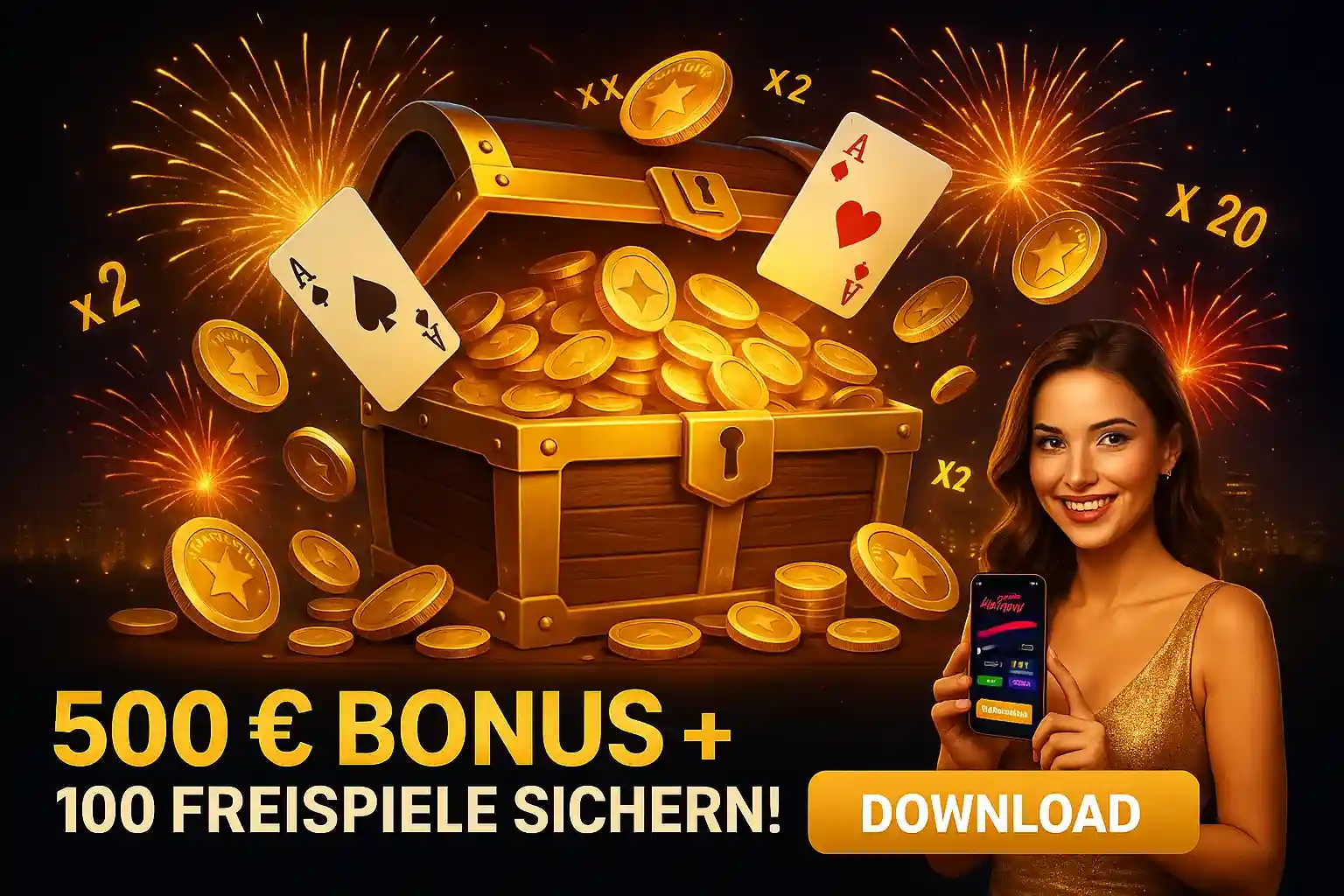 Sichern Sie sich Ihren Willkommensbonus im Bizzo Casino: 500 € Bonus plus 100 Freispiele warten in einer Schatztruhe auf Sie. Jetzt App downloaden!